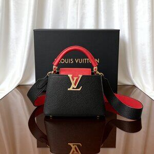 Louis Vuitton Capucines Mini Black & Red Taurillon Leather